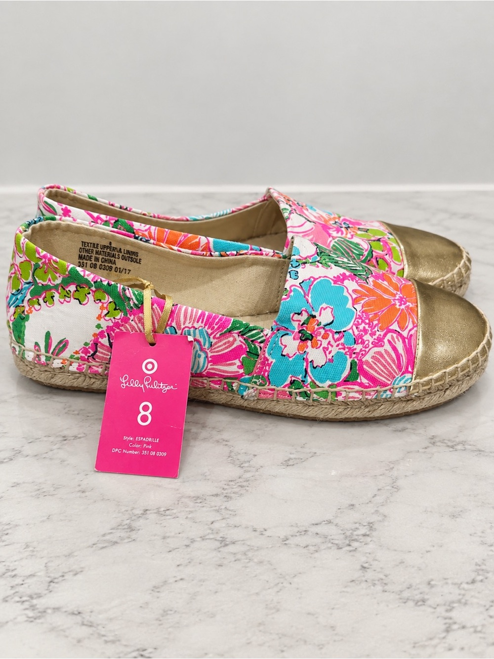 NWT Lilly Pulitzer x Target Nosey Posey Espadrilles Floral Gold Toe Size 8 Rare